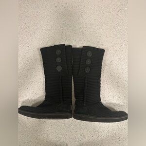 UGG Classic Cardy Black Knit Boots with Button Accents 8